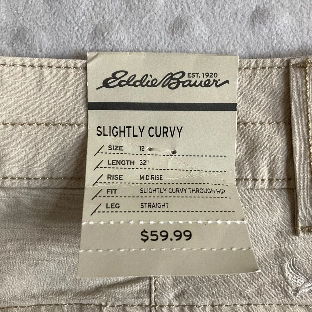 Eddie Bauer Destitrek Pants Womens 12 Oyster Tan Slightly Curvy Straight Leg NWT